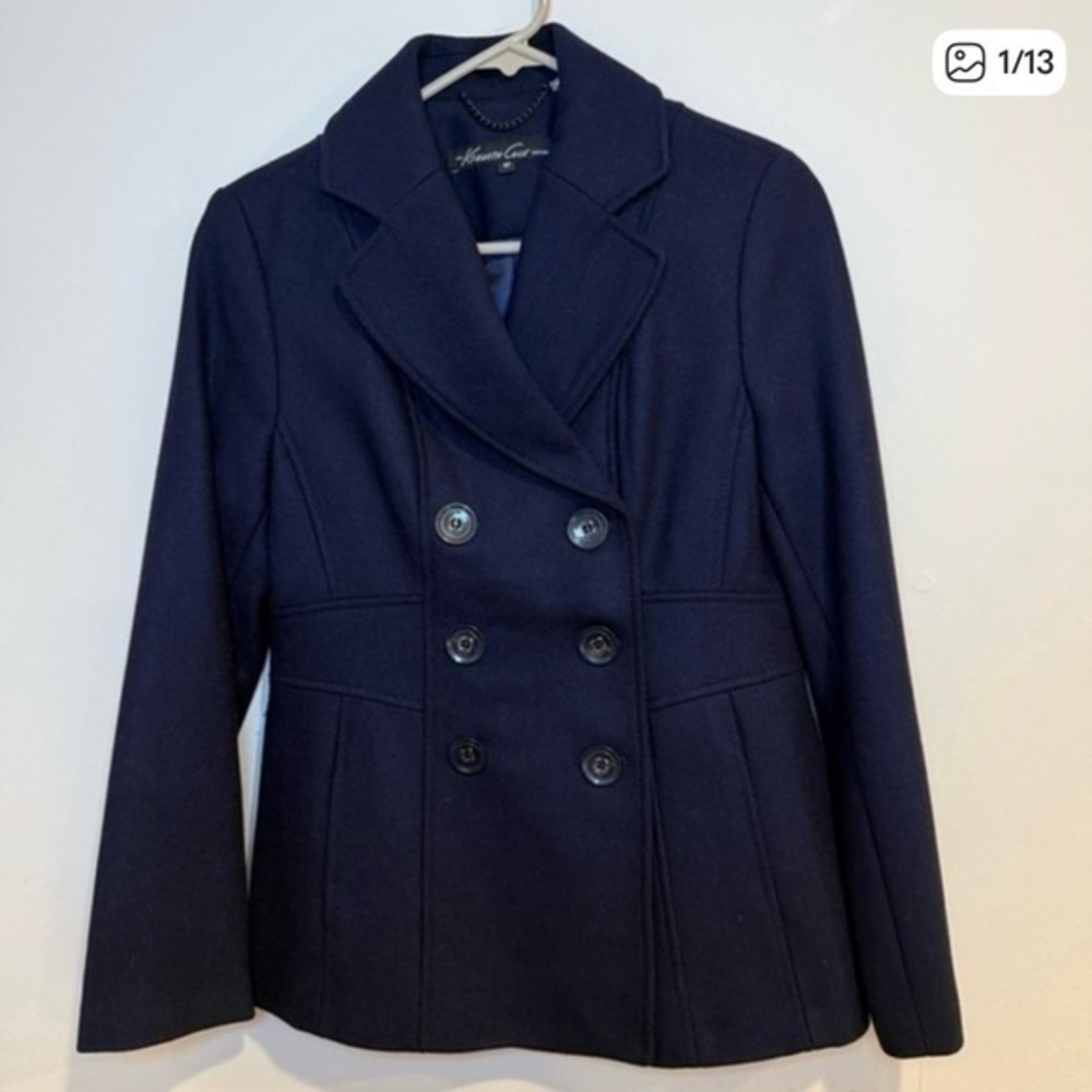 🎁Kenneth Cole New York Double Breasted Wool-Blend Pea Coat Midnight size 6P